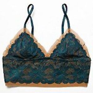 NWOT Intimately by Free People Teal and Nude Mesh and Lace Long Line Bralette M